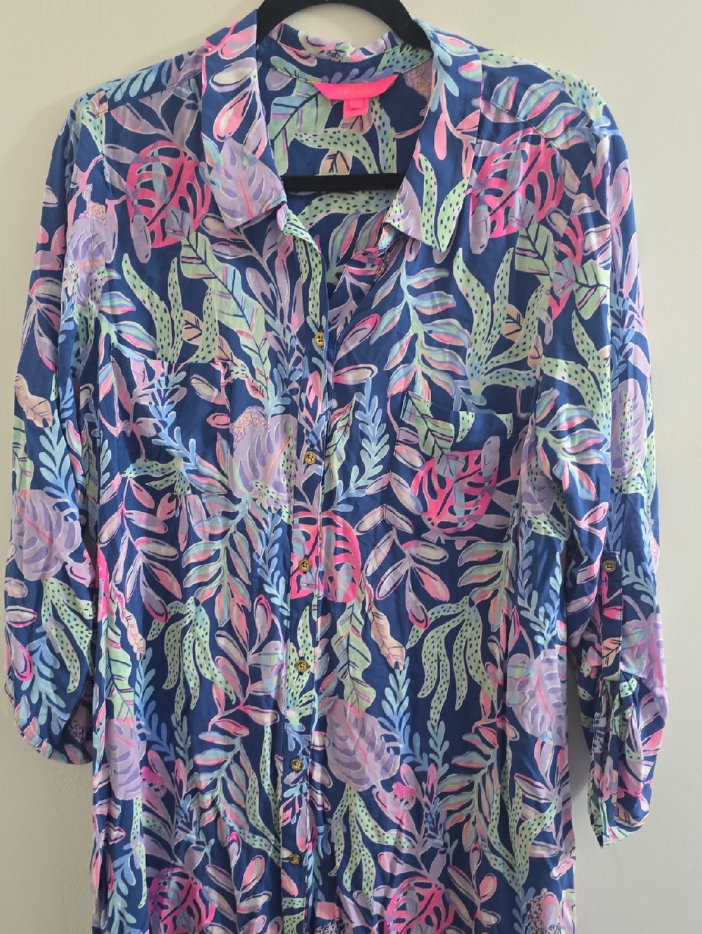 Lilly Pulitzer Navy Floral Tropical Button-Down Shirt